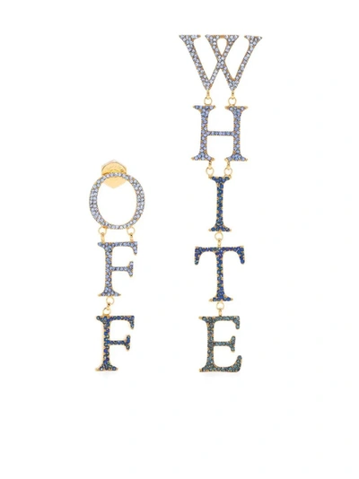 Shop Off-white Pavè Pendant Earrings With Blue Logo In Oro