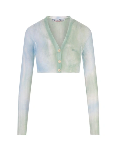 Shop Off-white Tie-dye Cropped Cardigan In Blu
