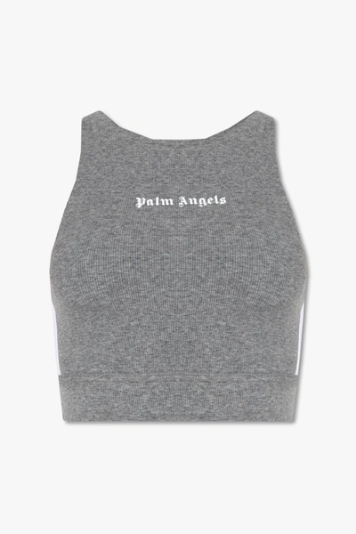Shop Palm Angels Sports Top With Logo In Grigio Melange