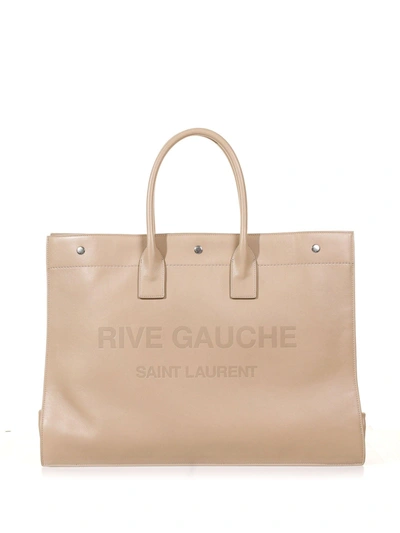 Shop Saint Laurent Rive Gauche Large Leather Tote Bag In Sea Salt