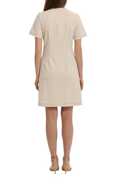 Shop Maggy London Contrast Topstitch Fit & Flare Dress In Horn
