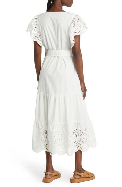 Shop Rails Gia Eyelet Embroidered Cotton Blend Midi Dress In White