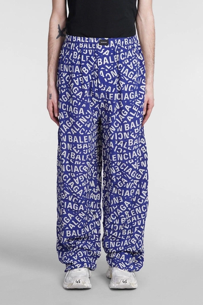 Shop Balenciaga Pants In Blue Silk