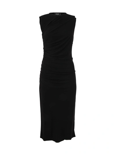 Shop Dsquared2 Shirred Long Dress In Black