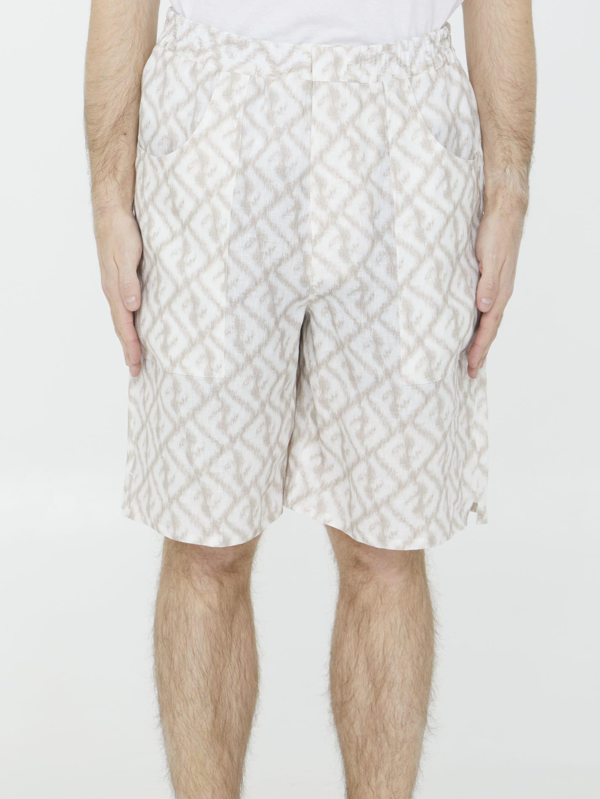 FENDI FF-motif linen shorts - Green