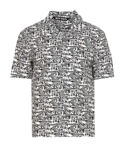 Shop Palm Angels Waves Bowling Print Shirt In White