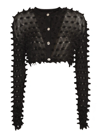 Shop Versace Spiked Cropped Jumper In Black