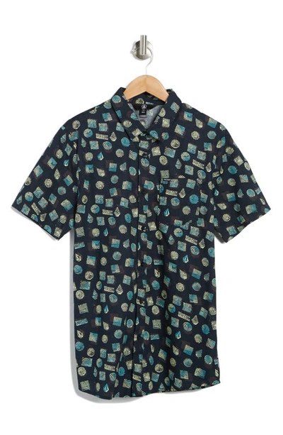 Shop Volcom Warbler Regular Fit Cotton Button-up Shirt In Blk