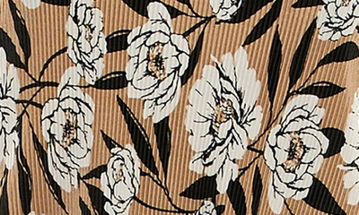 Nina Leonard Plissé Split Neck Dress In Tan Multi