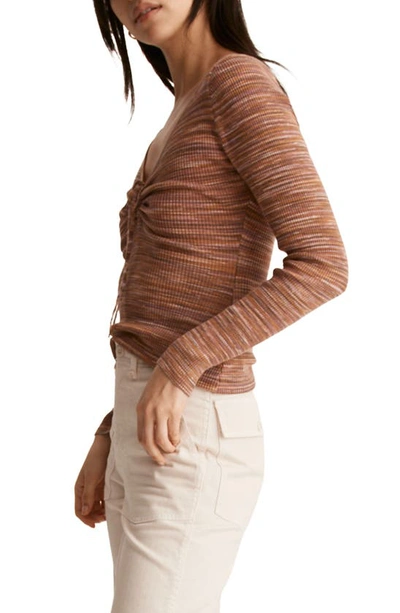 Shop Madewell Space Dye V-neck Cinched Sweater In Spacedye Mahogany