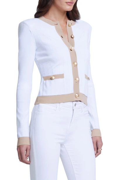 Shop L Agence Leon Button Cardigan In White/ Biscuit