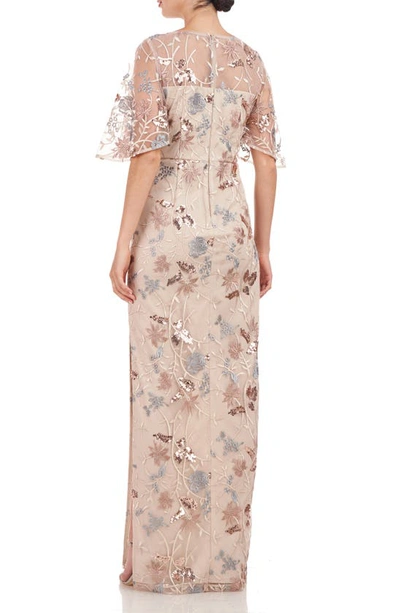 Shop Js Collections Daphne Embroidered Sequin Column Gown In Mauve/ Silver