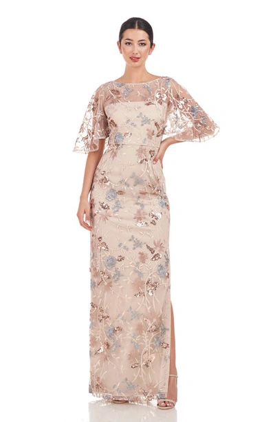 Shop Js Collections Daphne Embroidered Sequin Column Gown In Mauve/ Silver