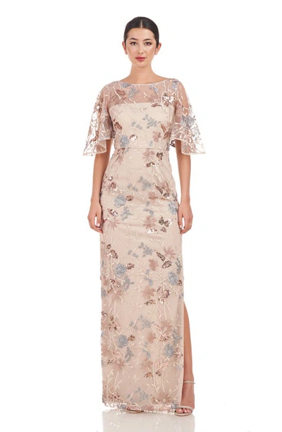Shop Js Collections Daphne Embroidered Sequin Column Gown In Mauve/ Silver