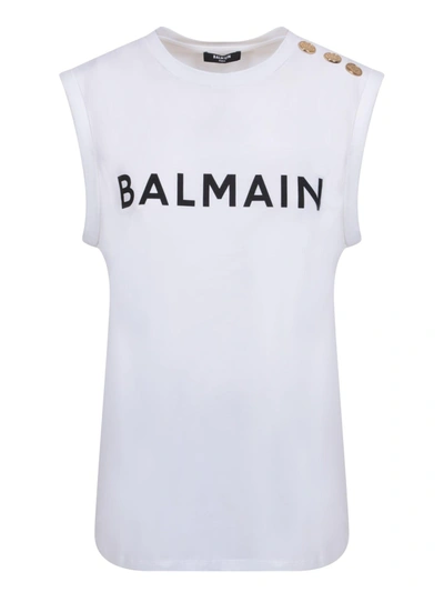 Shop Balmain Cap Sleeves White T-shirt