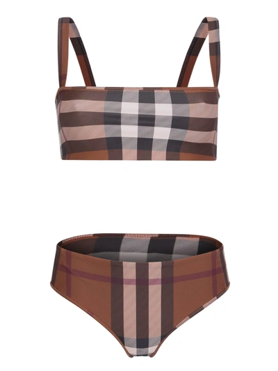 Shop Burberry Brown Tartan Pattern Bikini