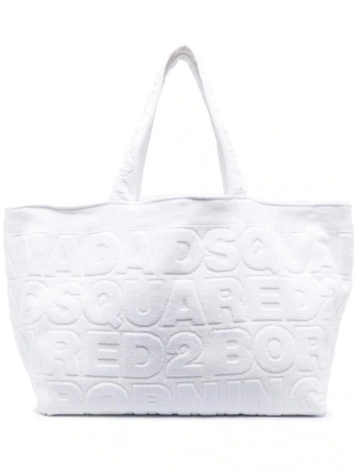 Shop Dsquared2 White Twin Beach Shopping Bag In Bianco