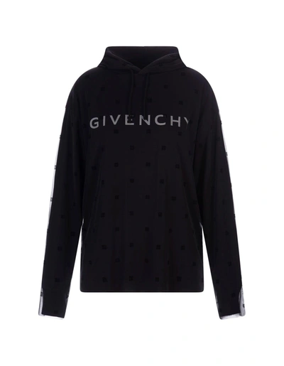 Shop Givenchy Black Overlapping Hoodie In 4g Tulle In Nero