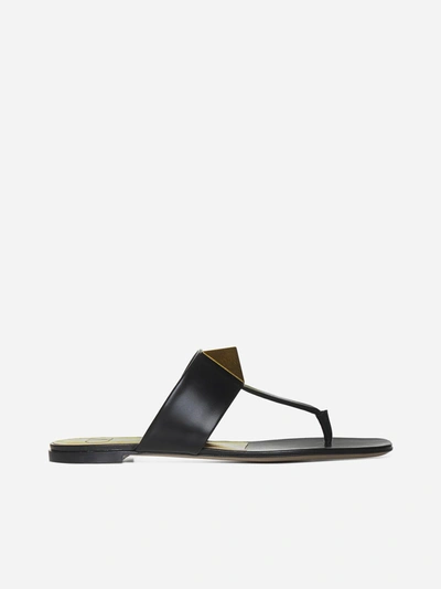 Shop Valentino One Stud Leather Flat Sandals In Nero
