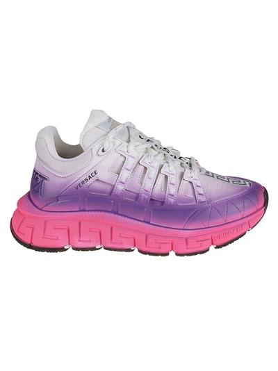 Shop Versace Ombre Effect Lace-up Sneakers In Tropical Pink/dark Orchid/white