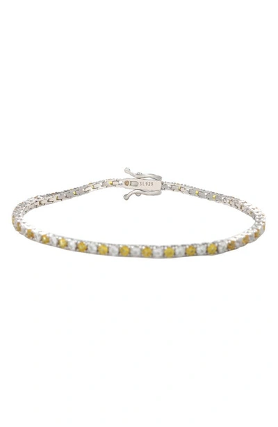 Shop Suzy Levian Sterling Silver White Sapphire Pink Sapphire Tennis Bracelet In Yellow
