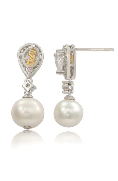 Suzy Levian Sterling Silver Cultured Freshwater Pearl Drop Earrings In White