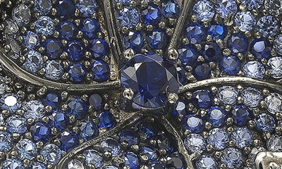 Shop Suzy Levian Sterling Silver Sapphire Flower Petal Brooch In Blue