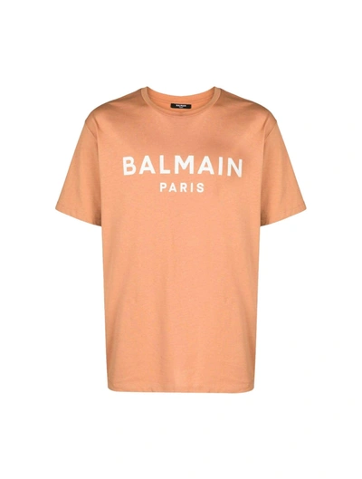 Shop Balmain Printed T-shirt In Wce Camel Naturel