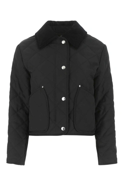 Shop Burberry Button-up Long Sleeved Padded Jacket In Black