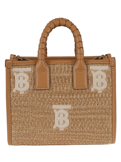 Shop Burberry Logo Weave Tote In Natural