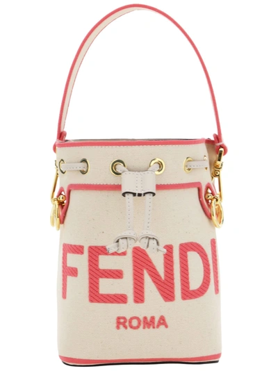 Fendi Ivory Fabric Mini Mon Tresor Bucket Bag In Grezzo+pink Dalia+os