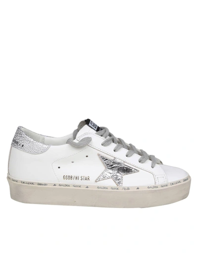 Shop Golden Goose Hi Star Sneakers In White Leather In White/silver