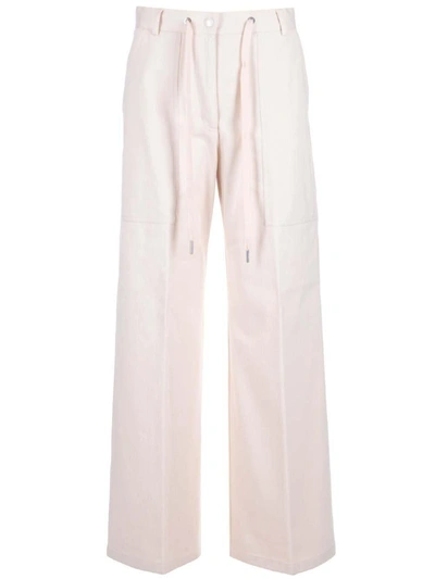 Shop Moncler High Waist Drawstring Trousers In Beige