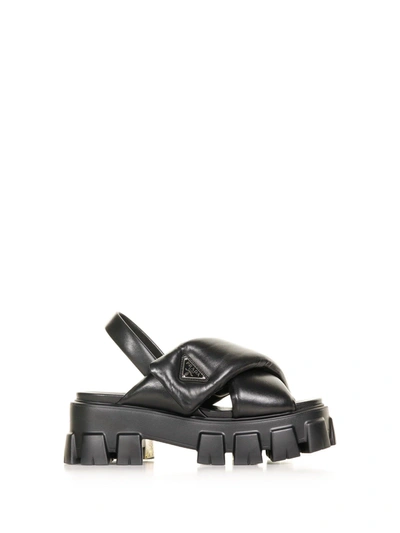 Shop Prada Monolith Sandals In Padded Nappa Leather In Nero