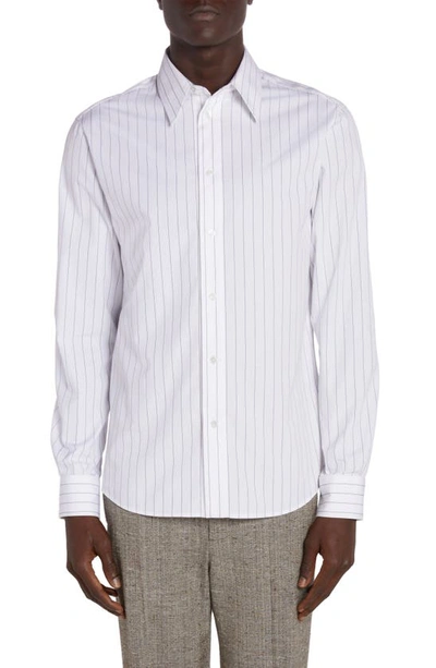 Shop Bottega Veneta Pinstripe Cotton Poplin Button-up Shirt In 9003 White/ Black