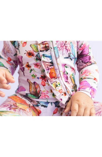 Posh Peanut Baby Girl's Watercolor Butterfly Ruffled Footie In Open Pink