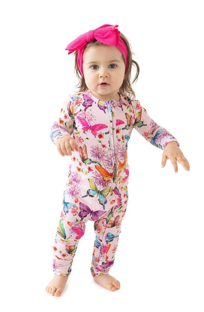 Posh Peanut Watercolor Butterfly Fitted Convertible Footie Pajamas In Open Pink