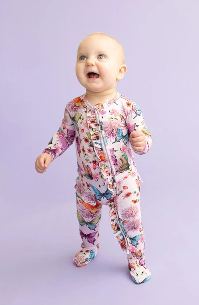 Posh Peanut Baby Girl's Watercolor Butterfly Ruffled Footie In Open Pink