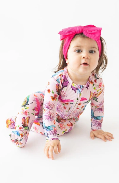 Posh Peanut Watercolor Butterfly Fitted Convertible Footie Pajamas In Open Pink