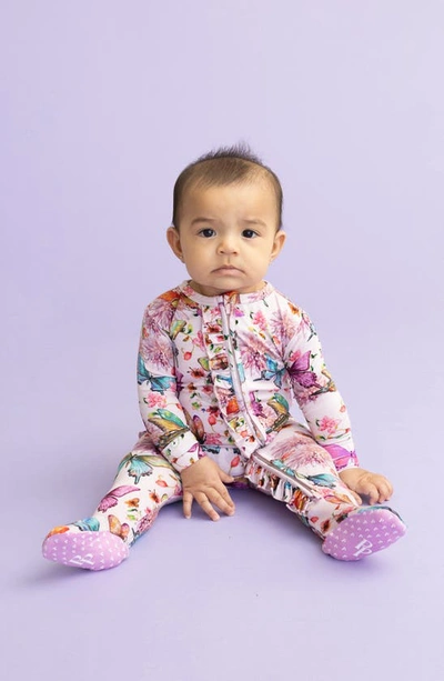Posh Peanut Baby Girl's Watercolor Butterfly Ruffled Footie In Open Pink