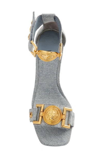Shop Jeffrey Campbell Leonite Wedge Sandal In Blue Denim Gold