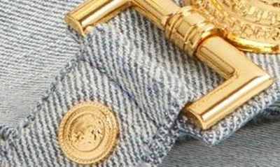 Shop Jeffrey Campbell Leonite Wedge Sandal In Blue Denim Gold