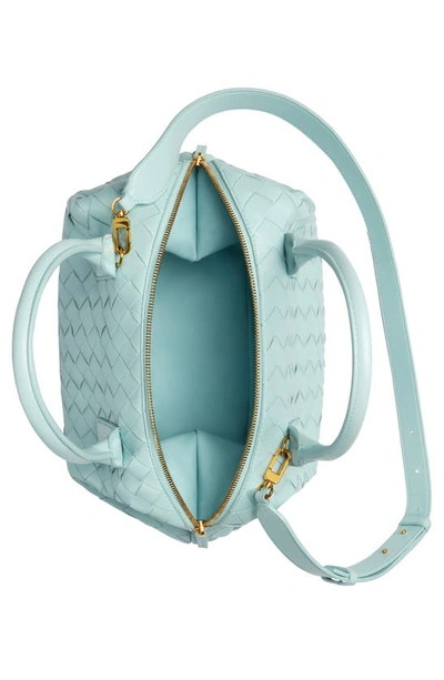 Shop Bottega Veneta Medium Bauletto Intreciatto Leather Satchel In 3943 Teal Washed-m Brass