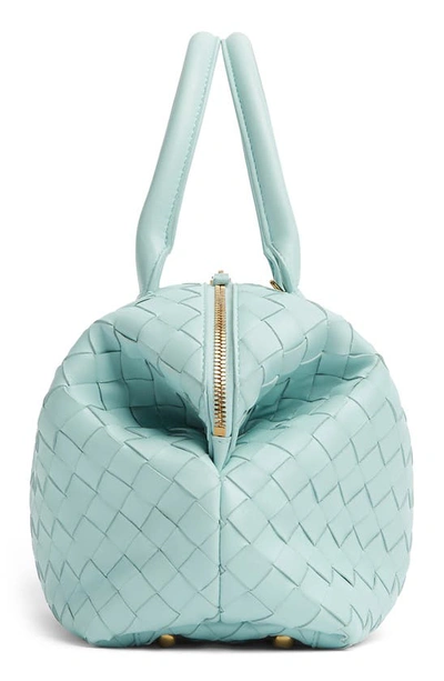 Shop Bottega Veneta Medium Bauletto Intreciatto Leather Satchel In 3943 Teal Washed-m Brass