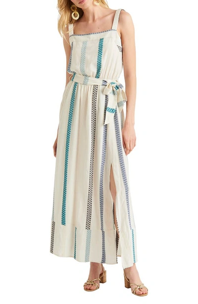Shop Splendid Jubi Embroidered Stripe Cotton Blend Midi Dress In Harbor Multi