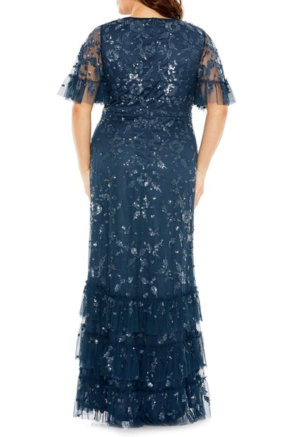 Shop Fabulouss By Mac Duggal Sequin Floral Flutter Sleeve Gown In Twilight