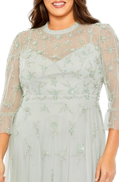 Shop Fabulouss By Mac Duggal Beaded Floral A-line Cocktail Dress In Sage