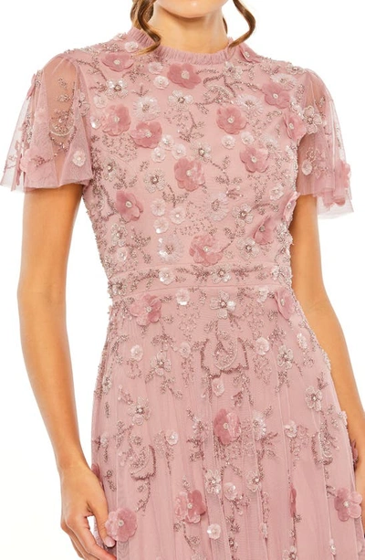 Shop Mac Duggal Sequin Floral Cocktail Midi Dress In Berry