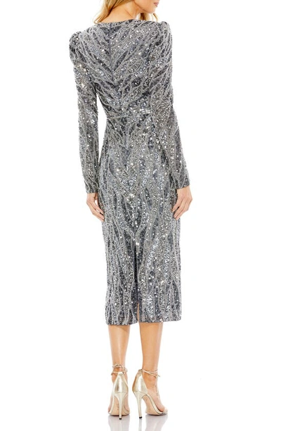 Shop Mac Duggal Shatter Sequin Long Sleeve Sheath Cocktail Dress In Charcoal