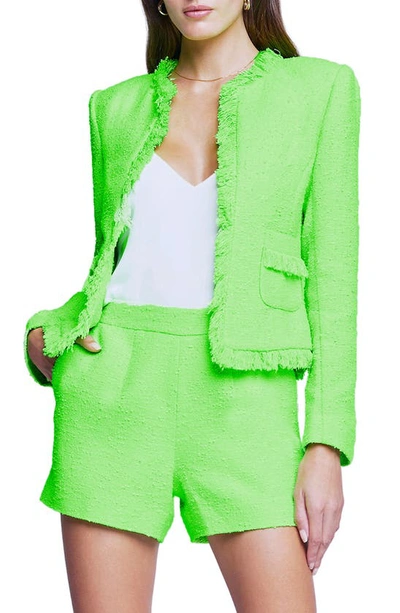 Shop L Agence Angelina Tweed Blazer In Lime Green